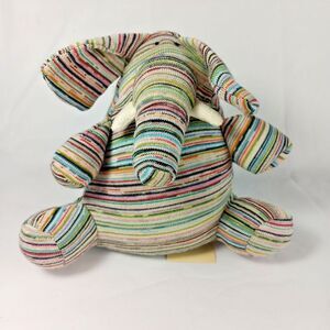 Muji Stuffed Elephant Re-used Yarn Plush Soft Colorful Striped Sitting Animal